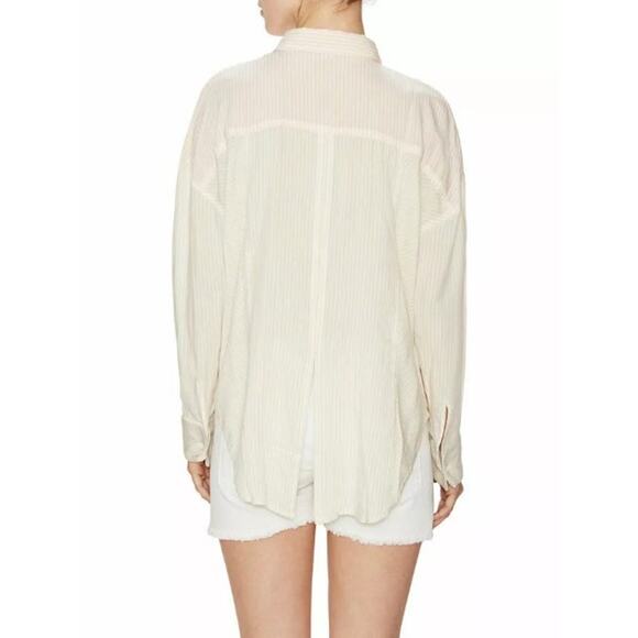 Free People Blouse Shirt S Cape Town Colorblock Stripe Long Sleeve Peach Combo - Picture 4 of 15
